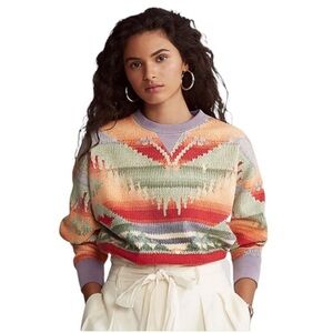 Polo Ralph Lauren Womens Size Med Southwestern Fleece Sweatshirt Multi BCN Print